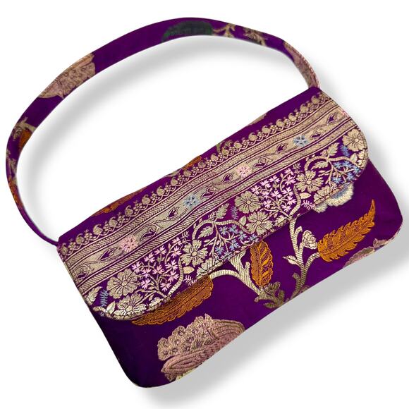 90's designer purple floral silk shoulder bag by SARAH SHAW LOS ANGELES